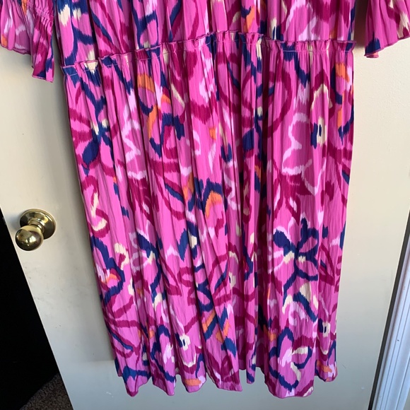 Chico's Pink Artsy Print Tiered Maxi Dress Sz.2 or 12 V- neck LS Lined Colorful - Picture 4 of 13